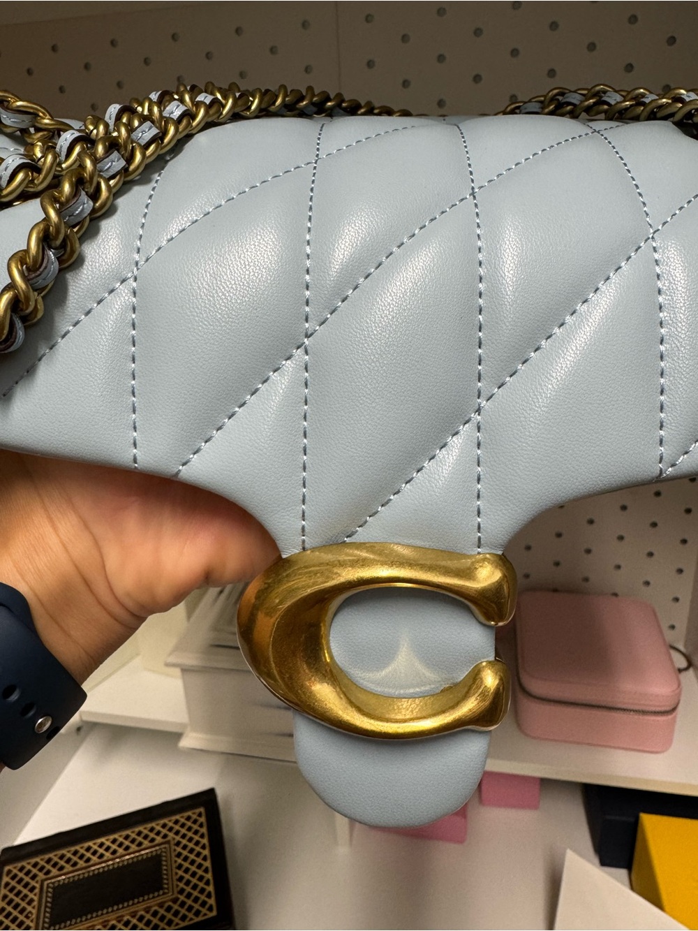 NWOT Coach Quilted Tabby 26 in bluebell color and gold hardware - Picture 4 of 10
